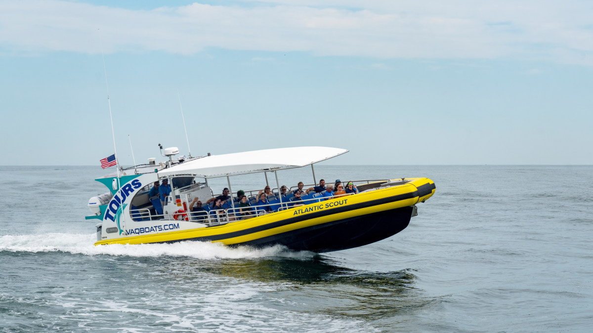 a small boat in a large body of water
